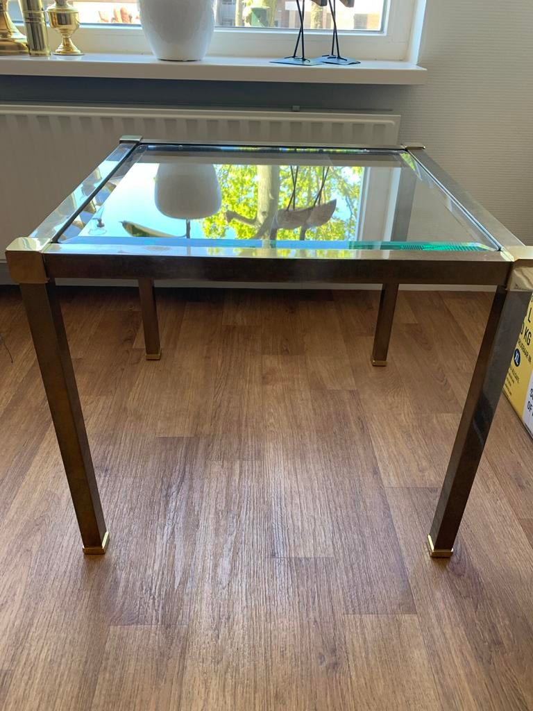 Vintage Bijzettafel met Glazen Blad en Messing Frame, Ophalen