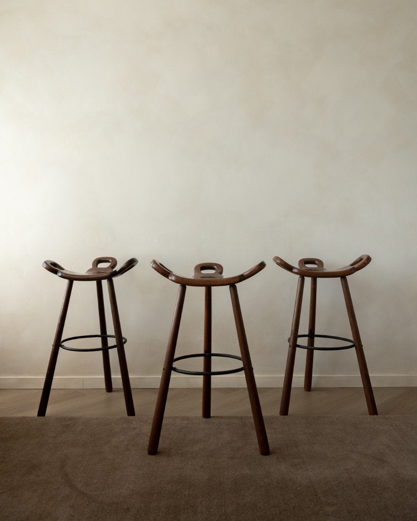 Vintage Brutalist Houten Marbella Barkrukken Confonorm 1970s, 60 tot 90 cm, N/A, Ophalen of Verzenden, N/A