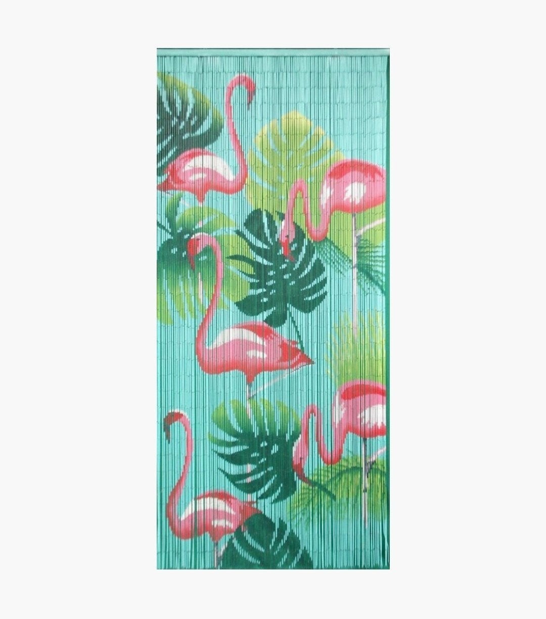 Bamboe kralengordijn met flamingo's en tropische bladeren, Ophalen, Gebruikt, Groen, Gordijn
