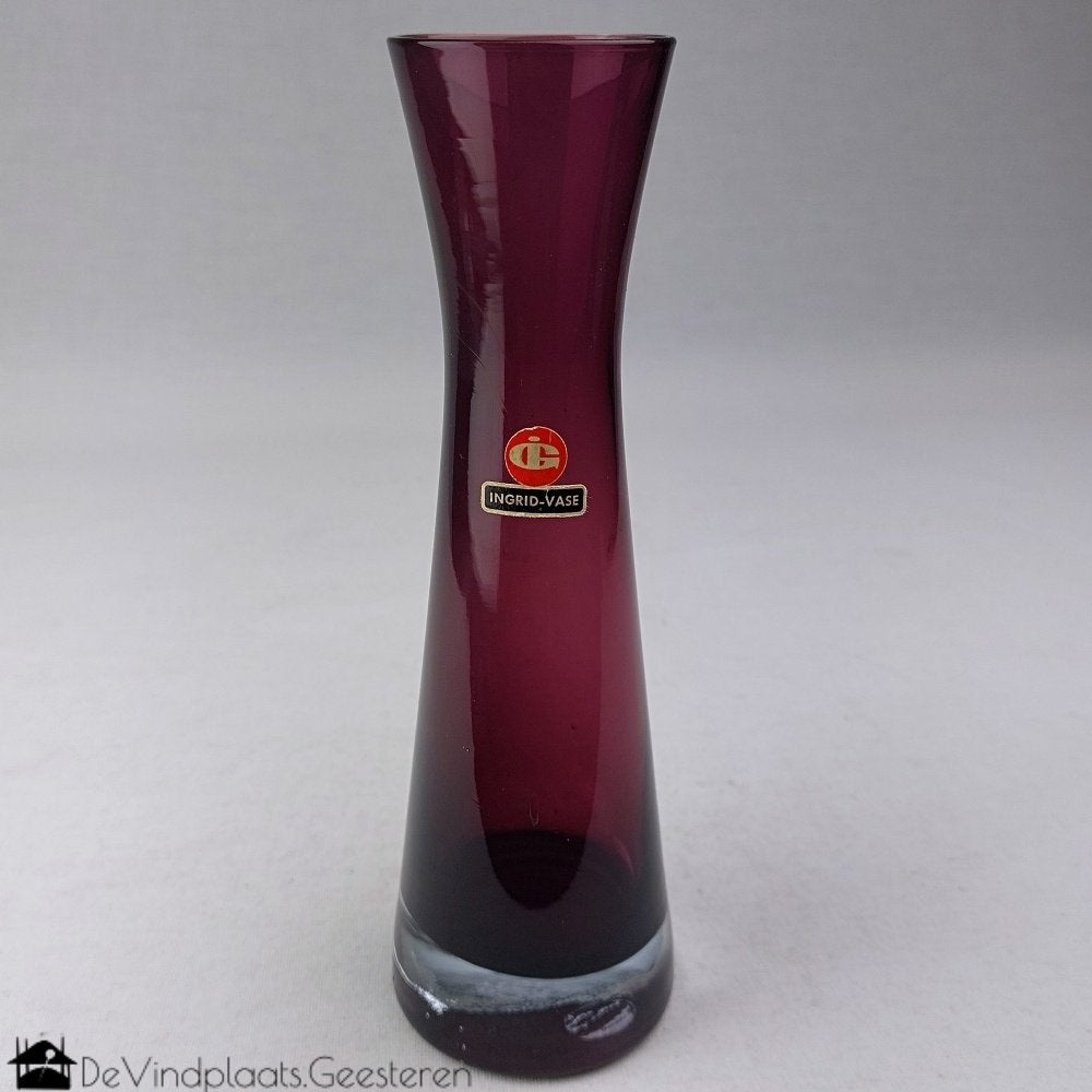 Ingrid Glas paarse design vaas - vintage jaren 60/70, Ophalen of Verzenden