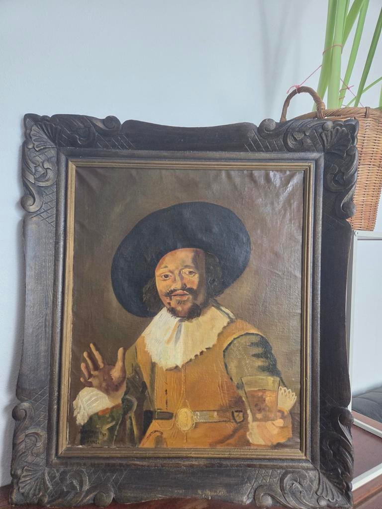 Oud schilderij: Man met hoed en glas, Antiek en Kunst, Kunst | Schilderijen | Klassiek, Ophalen of Verzenden