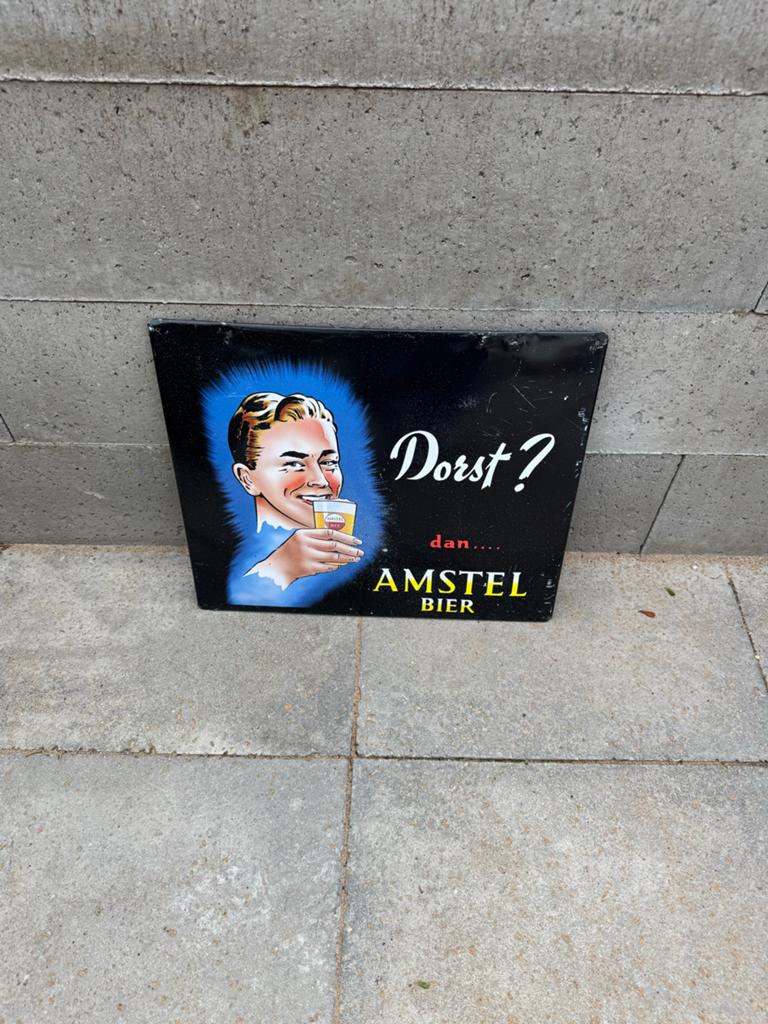 Jaren 70 Amstel Bier Reclamebord, Verzamelen, Biermerken, Ophalen of Verzenden, Gebruikt, Reclamebord, Plaat of Schild, Amstel