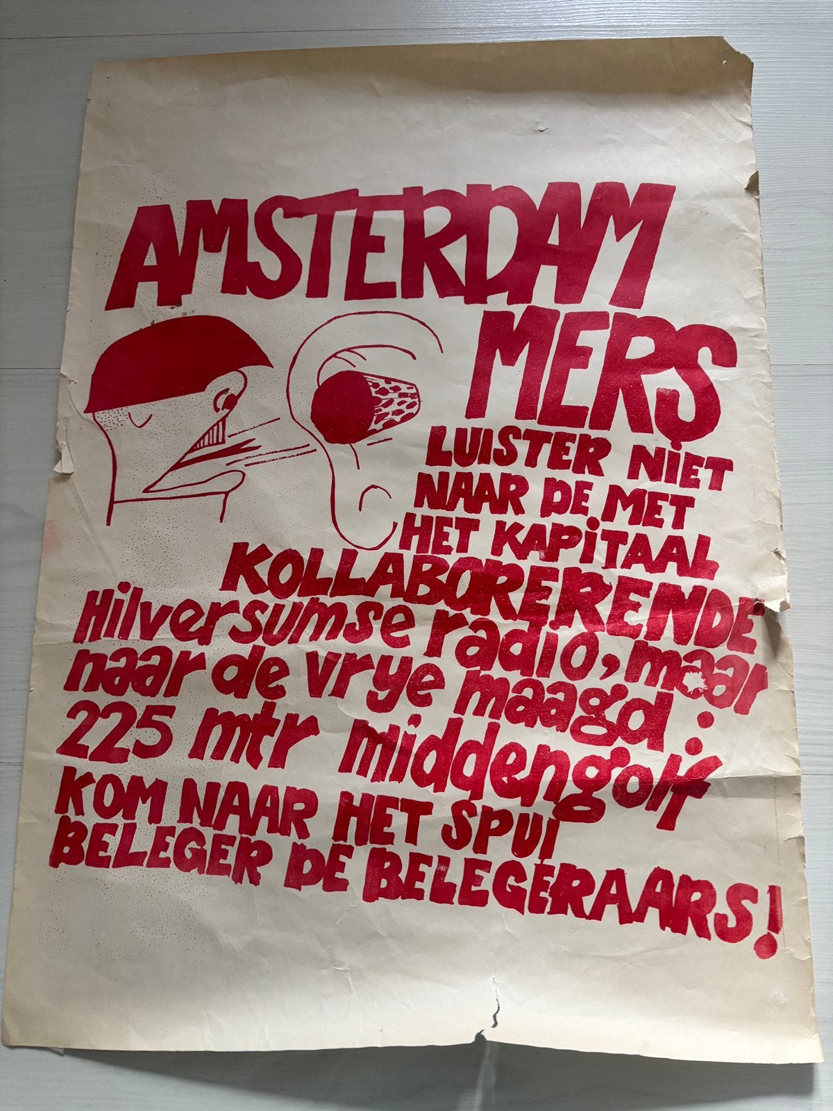 Zeldzame originele protestposter Amsterdam 1968 Maagdenhuis, Verzamelen, Ophalen of Verzenden, Gebruikt, A1 t/m A3