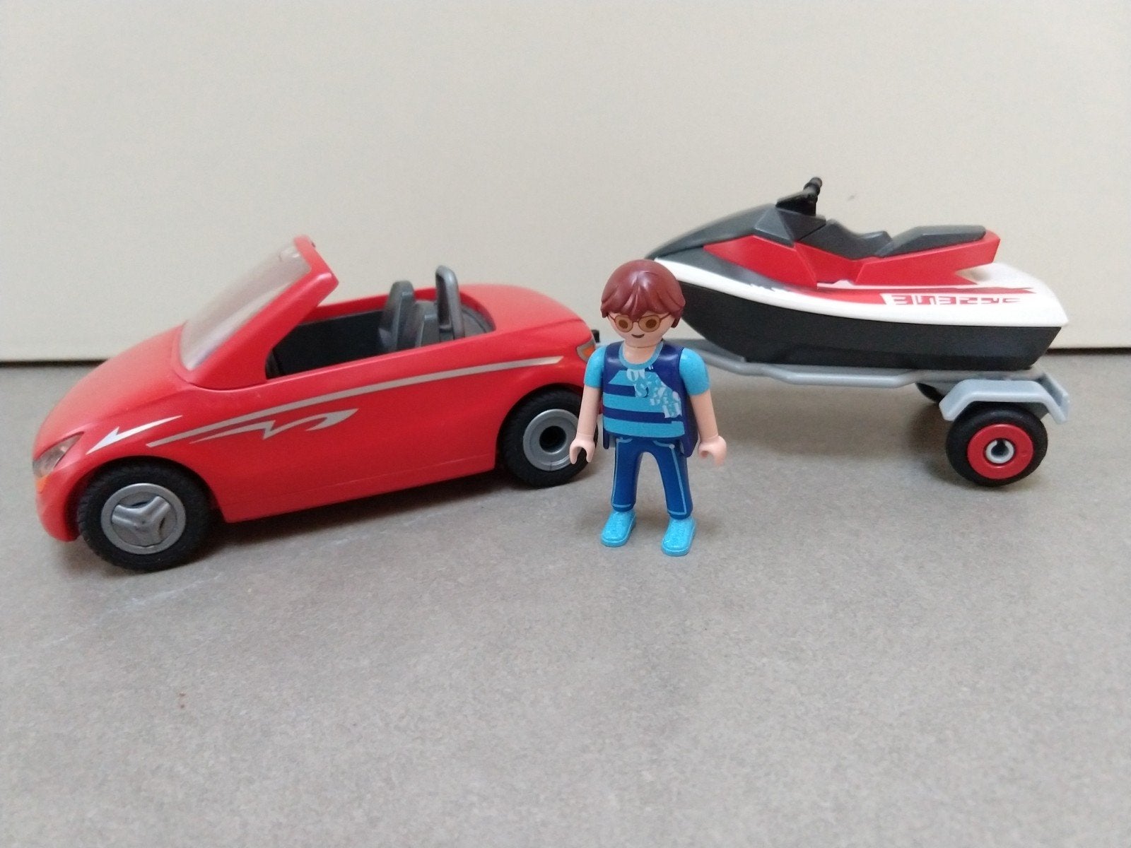Playmobil auto met jetski en figuur, Ophalen of Verzenden, Gebruikt