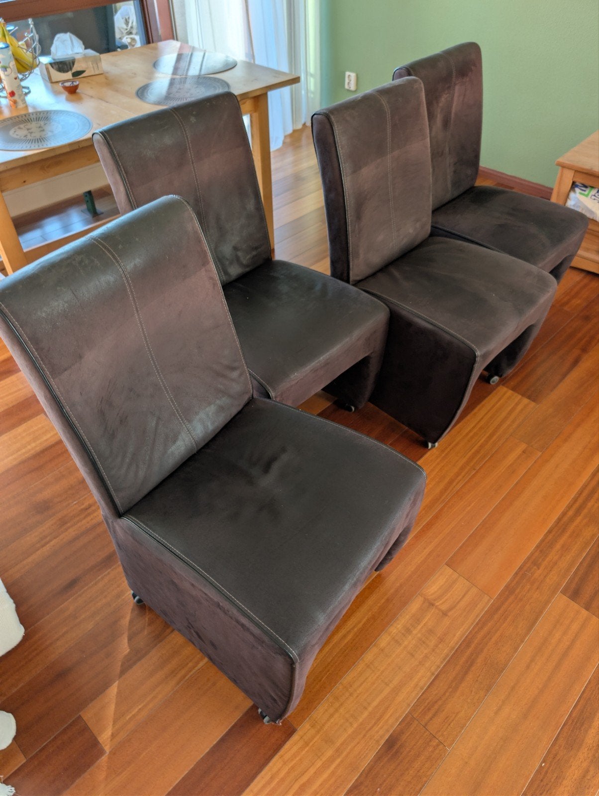 Set van 4 bruine eetkamerstoelen, Ophalen, Gebruikt, Bruin, Vier
