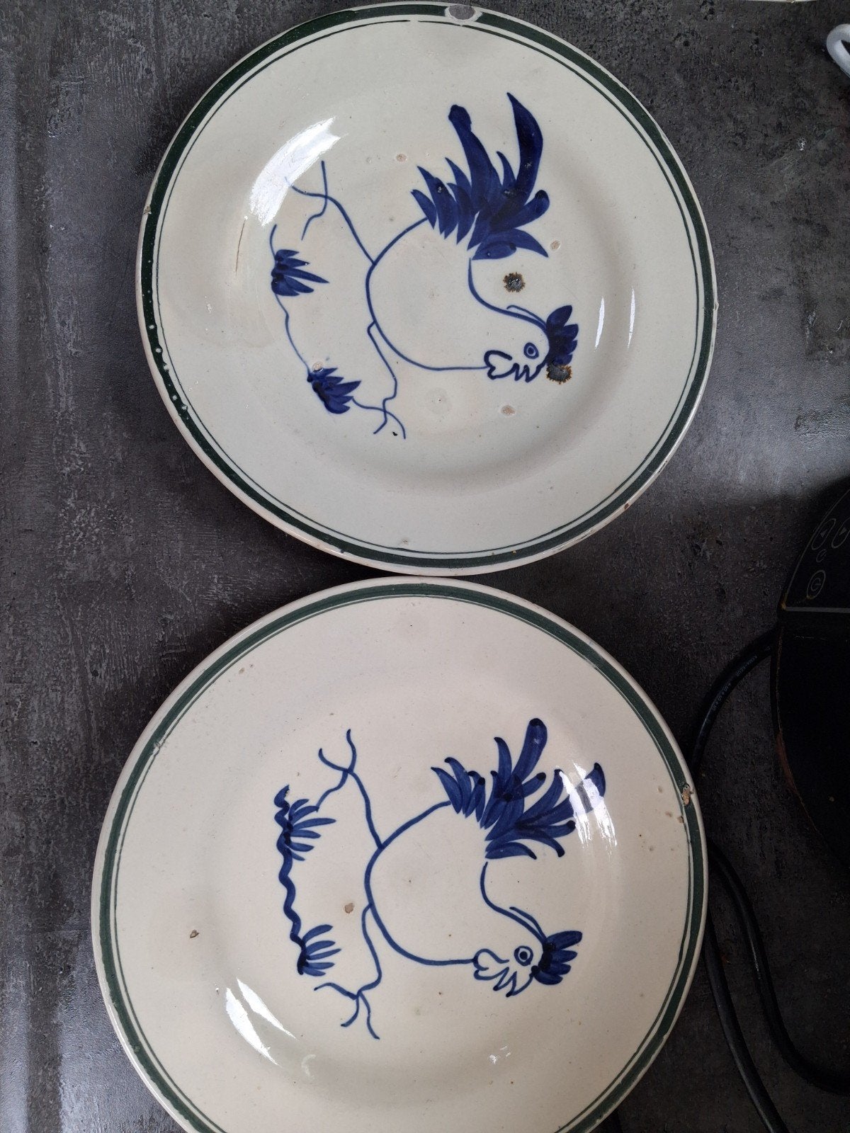 Set van 2Vintage Haan Borden - Handgeschilderd, Antiek en Kunst, Ophalen of Verzenden