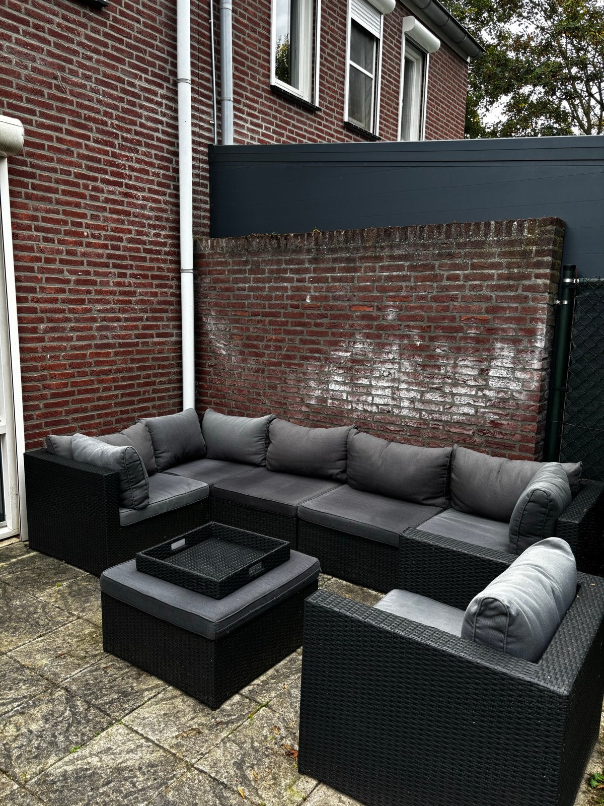 Complete Wicker Loungeset met Hocker en Kussens, Ophalen, Gebruikt, Meer dan 8 zitplaatsen, Loungeset