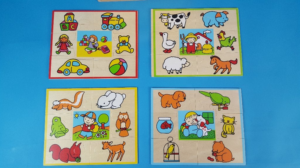 4 x houten puzzel in houten kistje. Compleet. K13, Tweedehands verkoop, Tweedehands verkoop, Gebruikt, Geen@idee.nl
