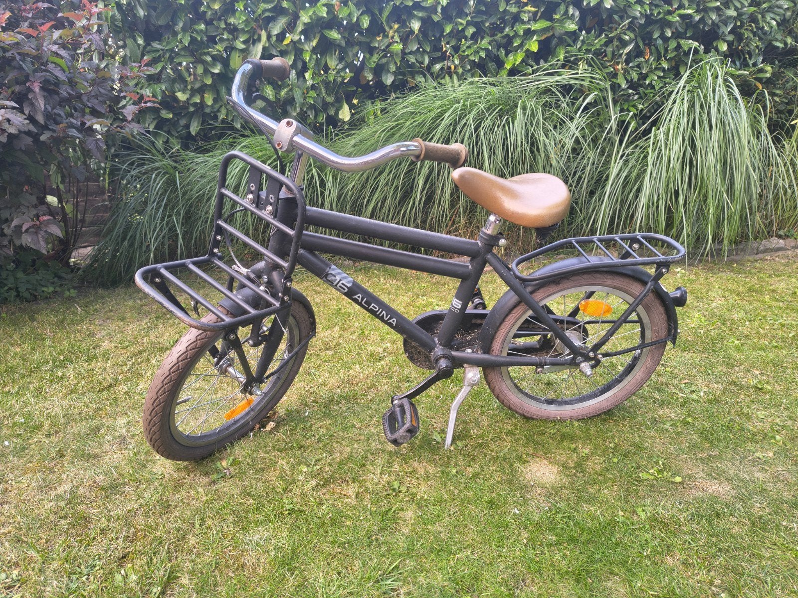 Alpina kinderfiets 16 inch met voordrager, Fietsen en Brommers, Ophalen, Terugtraprem, Zijwieltjes, 16 tot 20 inch