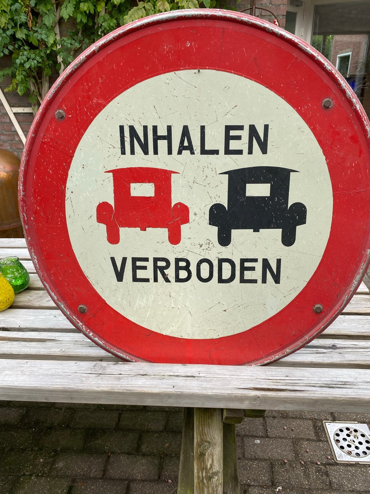 Vintage Verkeersbord in 'Inhalen Verboden' - Decoratief, Antiek en Kunst, Ophalen