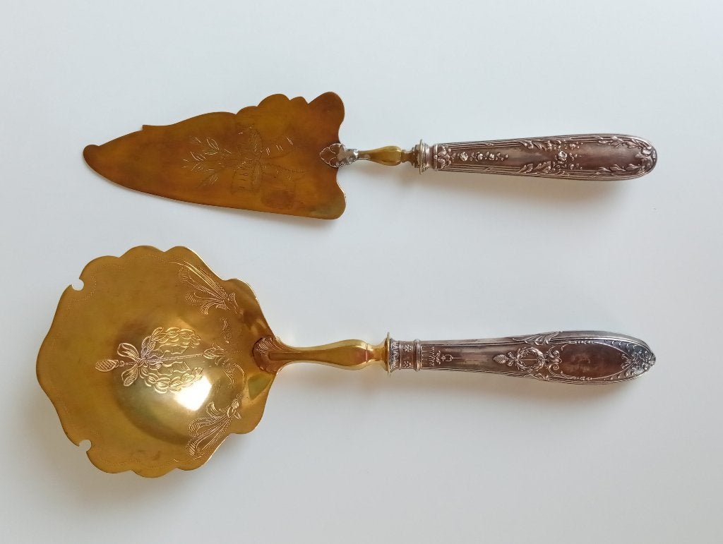 Victoriaans zilveren (.95) taart bestek, Ophalen, Zilver