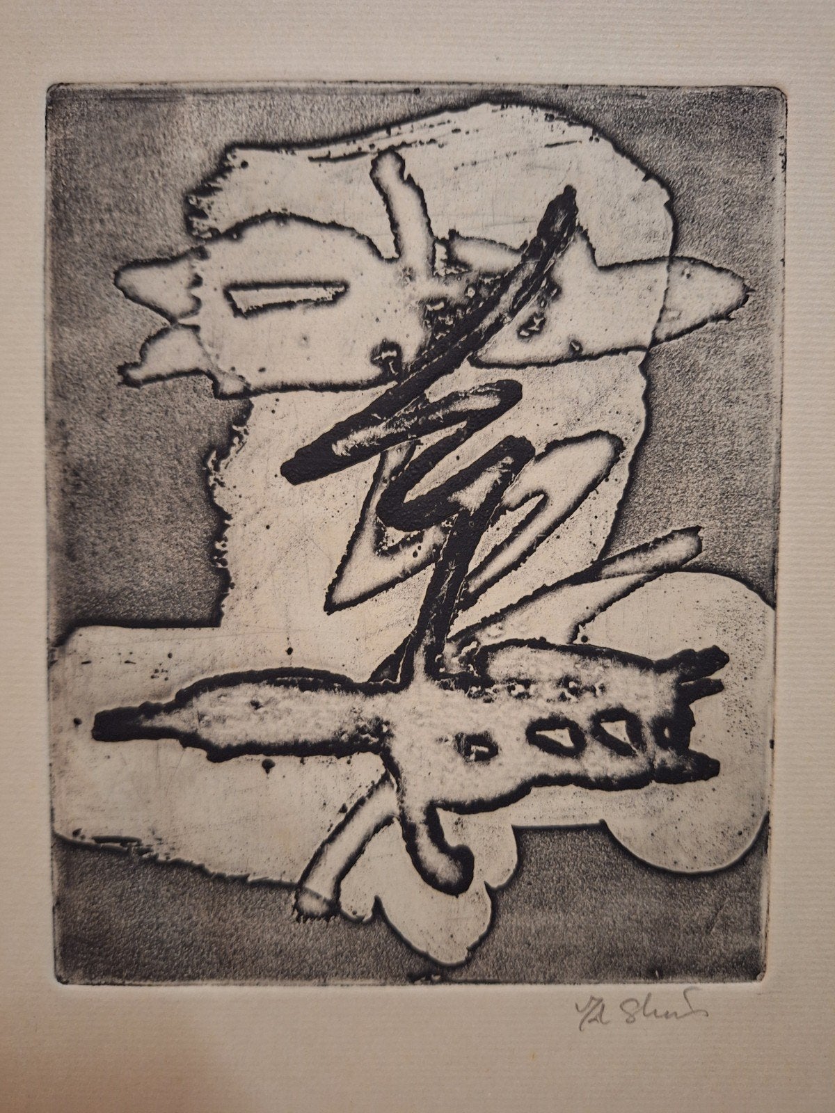 Abstracte ets 'Deur' van Koos van der Sluis, Antiek en Kunst, Kunst | Etsen en Gravures, Ophalen of Verzenden, Ets, Origineel