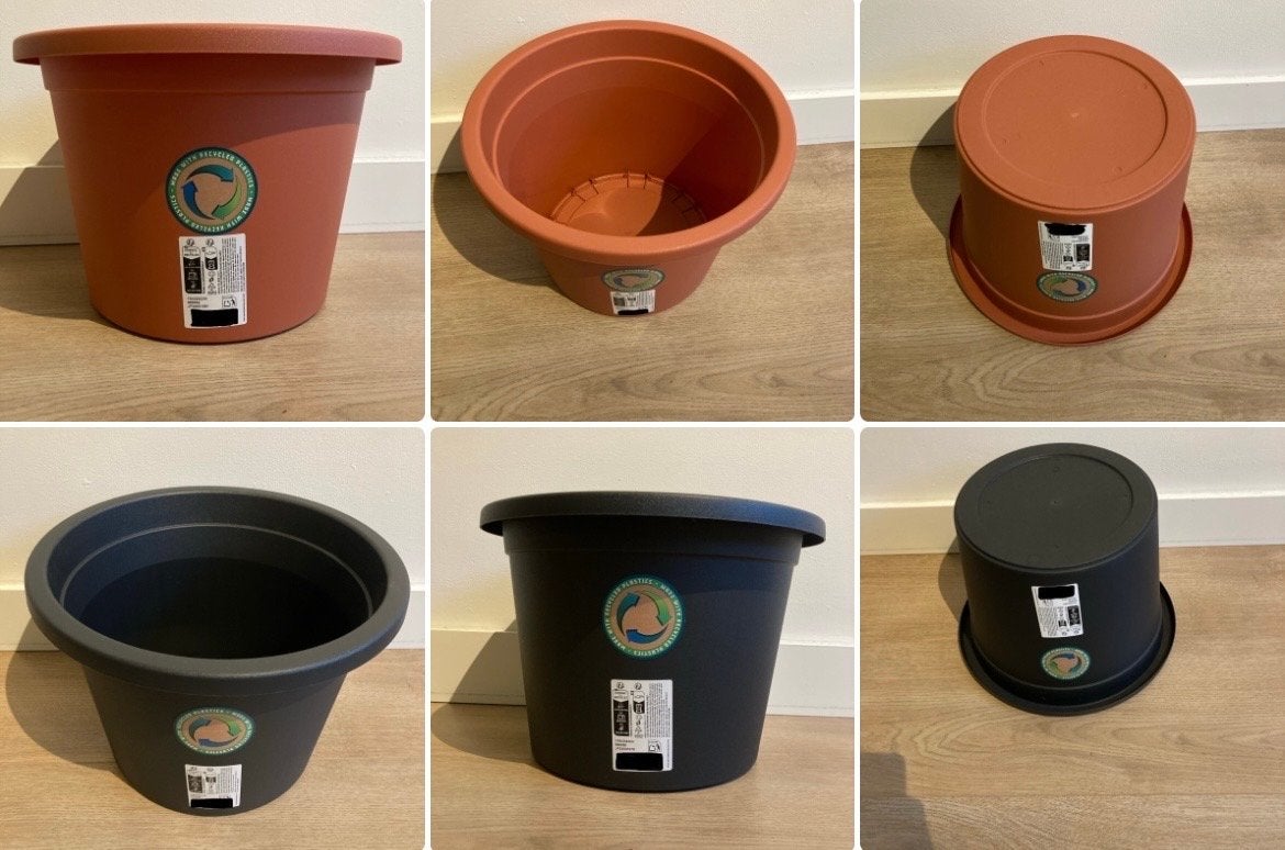 Bloempot van gerecycled plastic - Diverse kleuren, Tuin en Terras, Bloempotten, 25 tot 40 cm, Kunststof, Rond, Ophalen of Verzenden