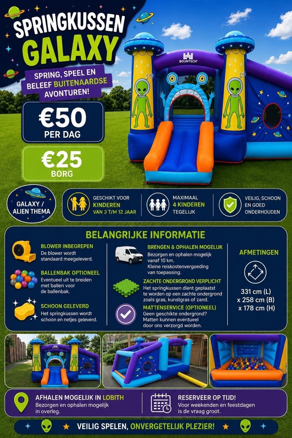 Springkussen Galaxy: Buitenaards Springplezier voor Kids!, Ophalen of Verzenden, Zo goed als nieuw