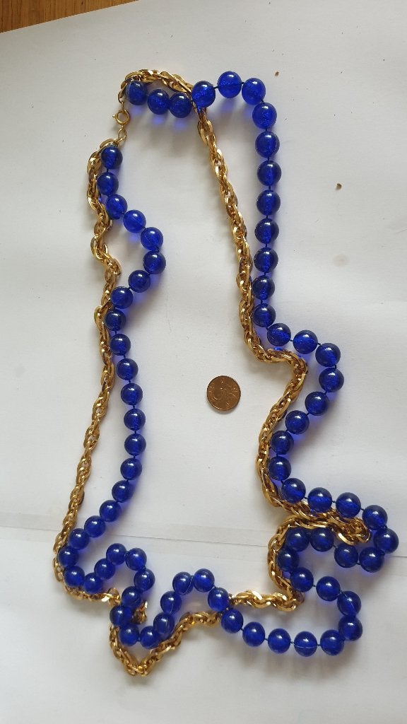 1017 120cm lange plastic gold en blue balls chain, Verzenden, Nieuw, Blauw, Overige materialen