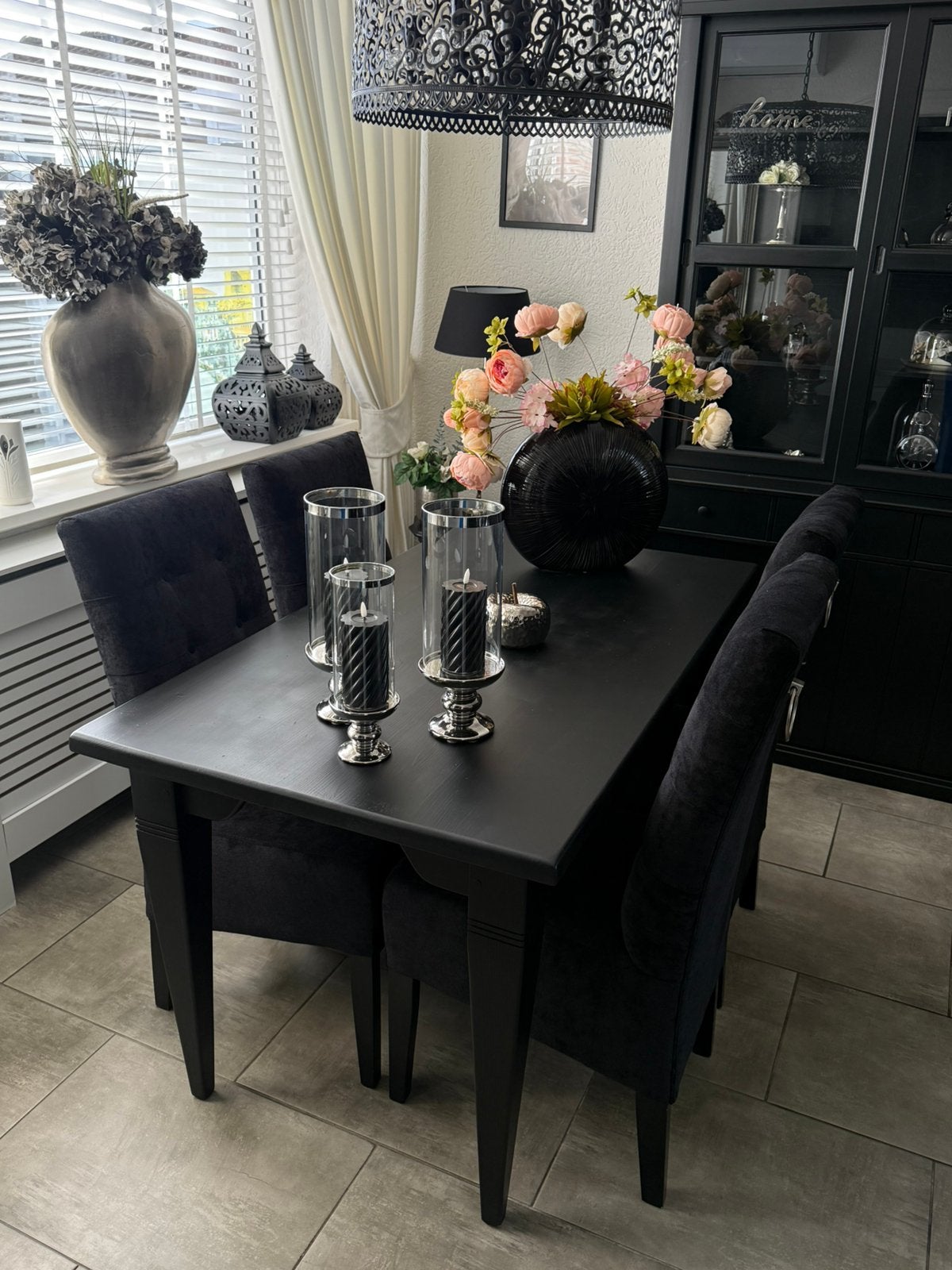 Eetkamer set, tafel met 4 stoelen, Ophalen, Zo goed als nieuw, Zwart, Vier