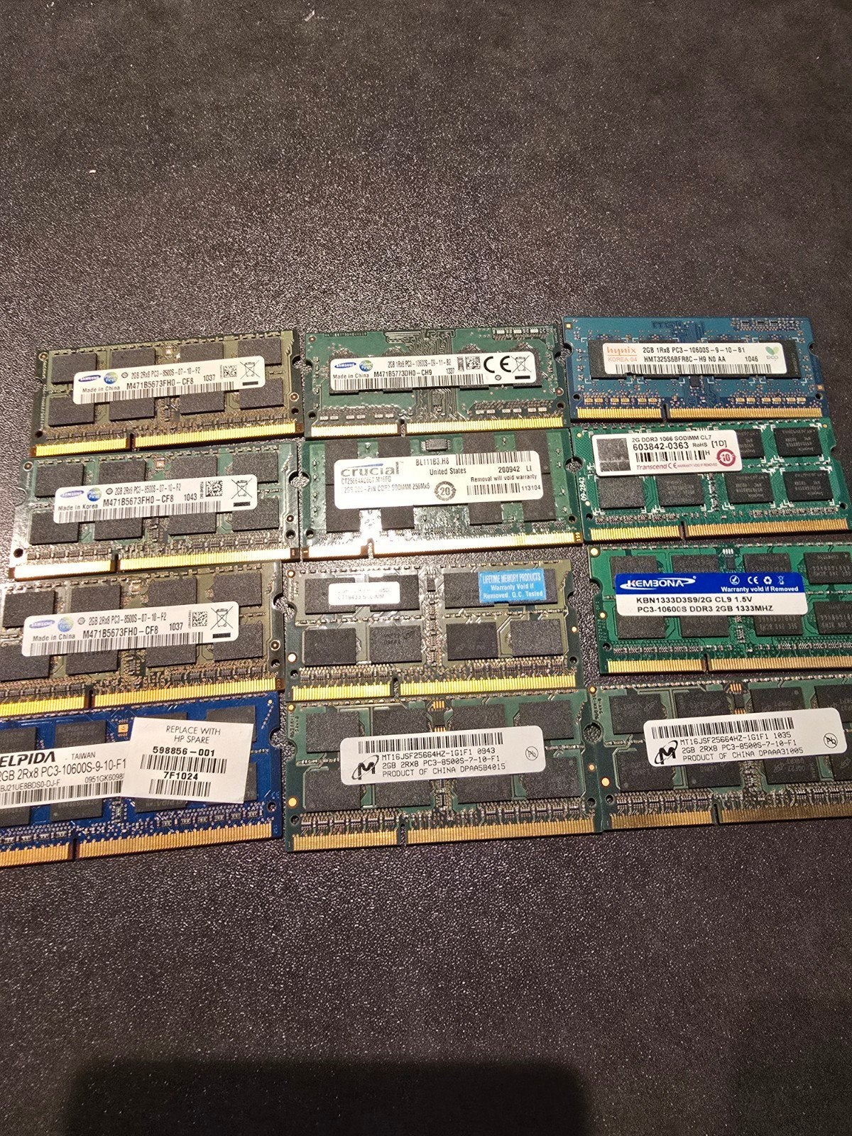 12x 2GB DDR3 SO-DIMM RAM  - Diverse Merke, Computers en Software, RAM geheugen, Ophalen, Gebruikt, 8 GB, DDR3