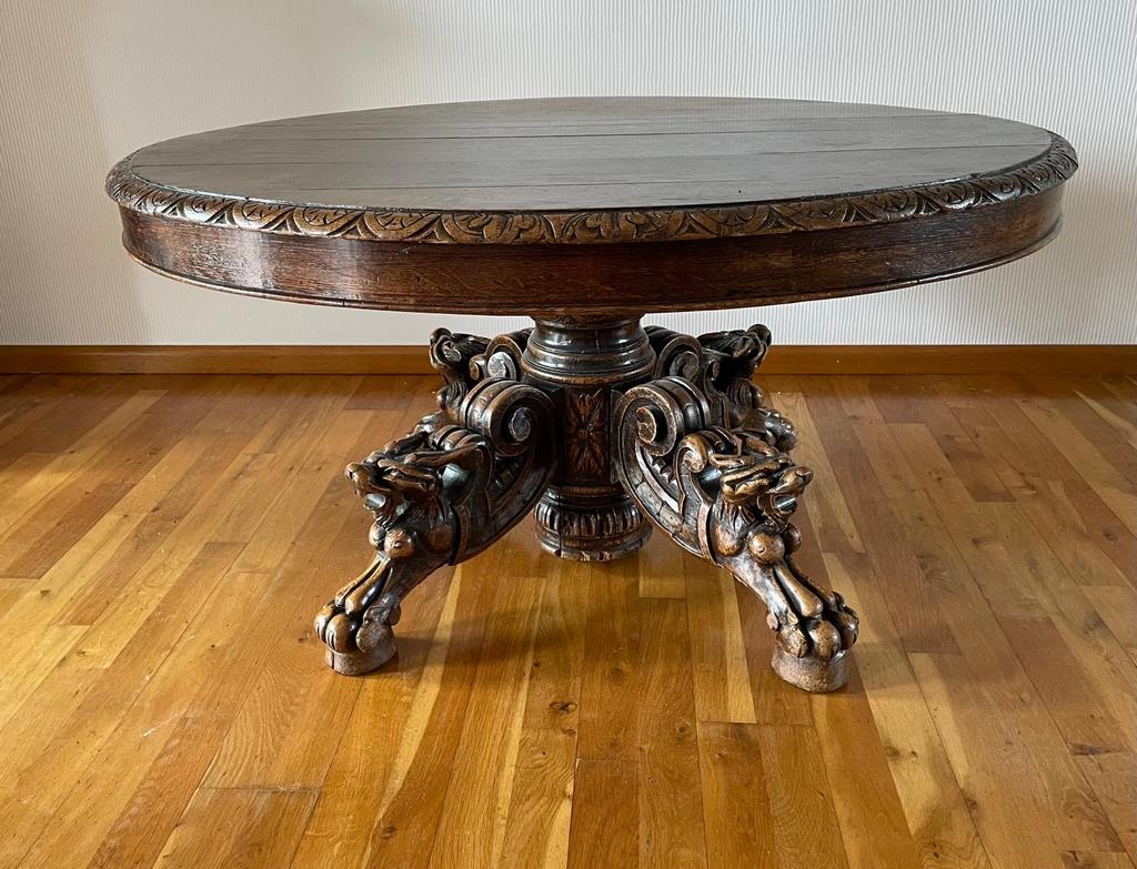 Vintage Franse Tafel met Leeuwekop Poten - Ovaal Hout, Antiek en Kunst, Ophalen