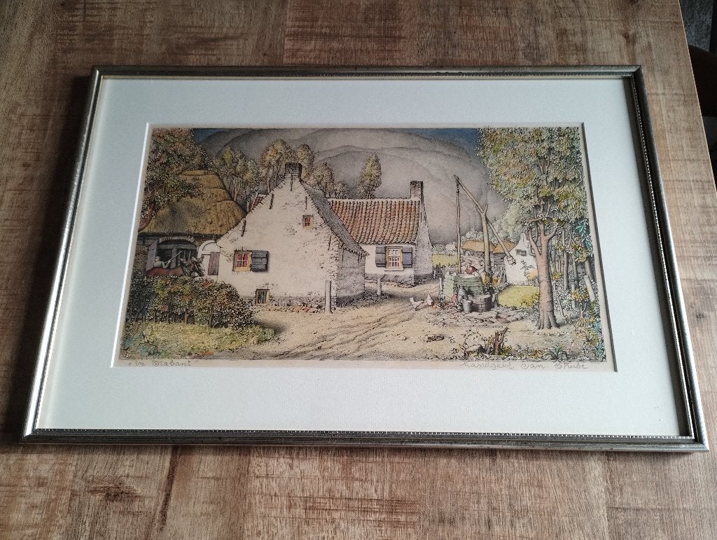 Jan Strube; in Brabant; Handgekleurde litho, Ophalen of Verzenden, Landschappen, Lithografie