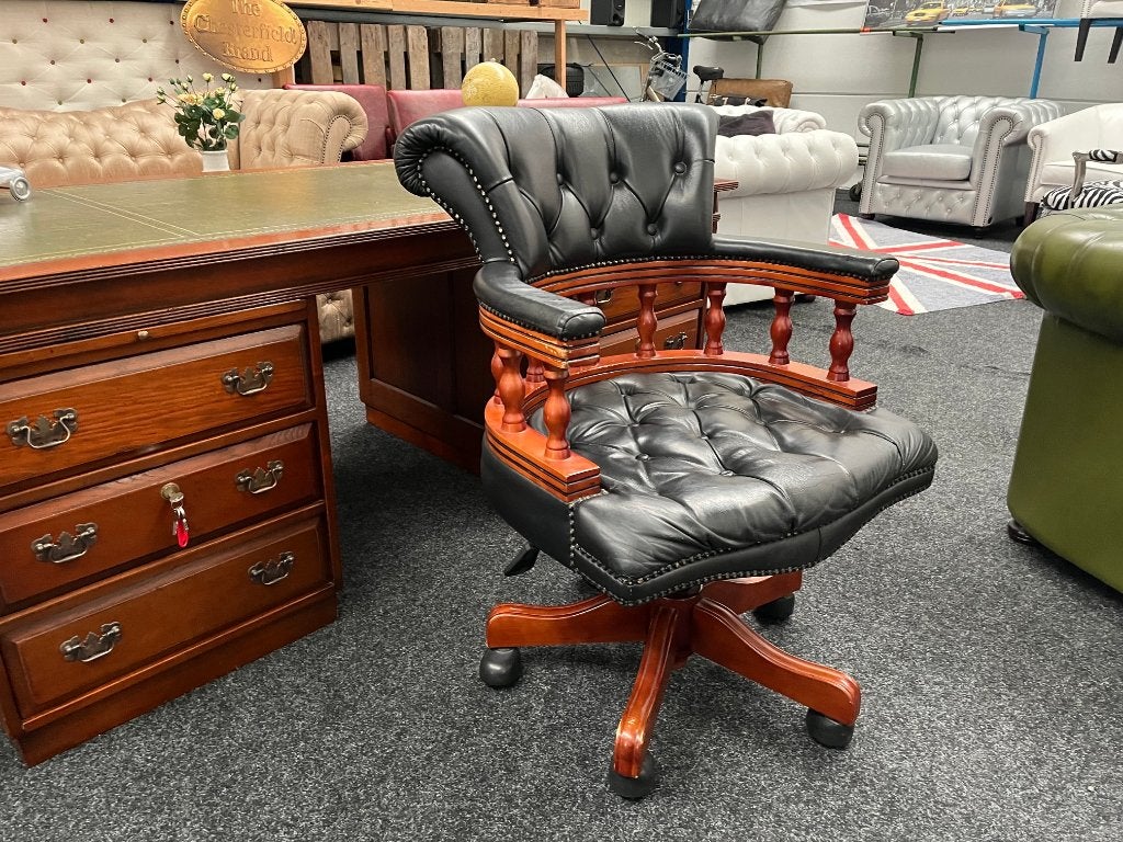 Chesterfield Maarssen ! Leren Captains draaibare bureaustoel, Ophalen, Gebruikt, Zwart, Bureaustoel