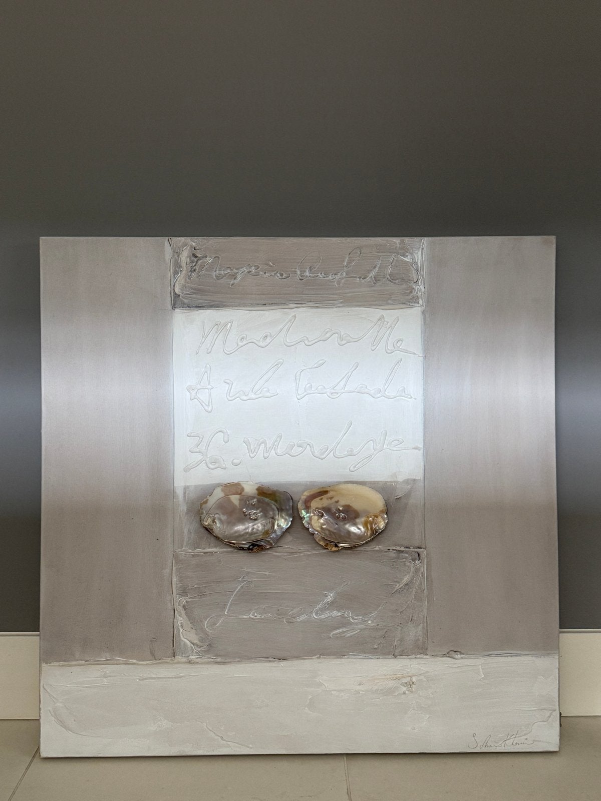 Schilderij Sabine Kleiren - Taupe/Zand/Wit, Ophalen