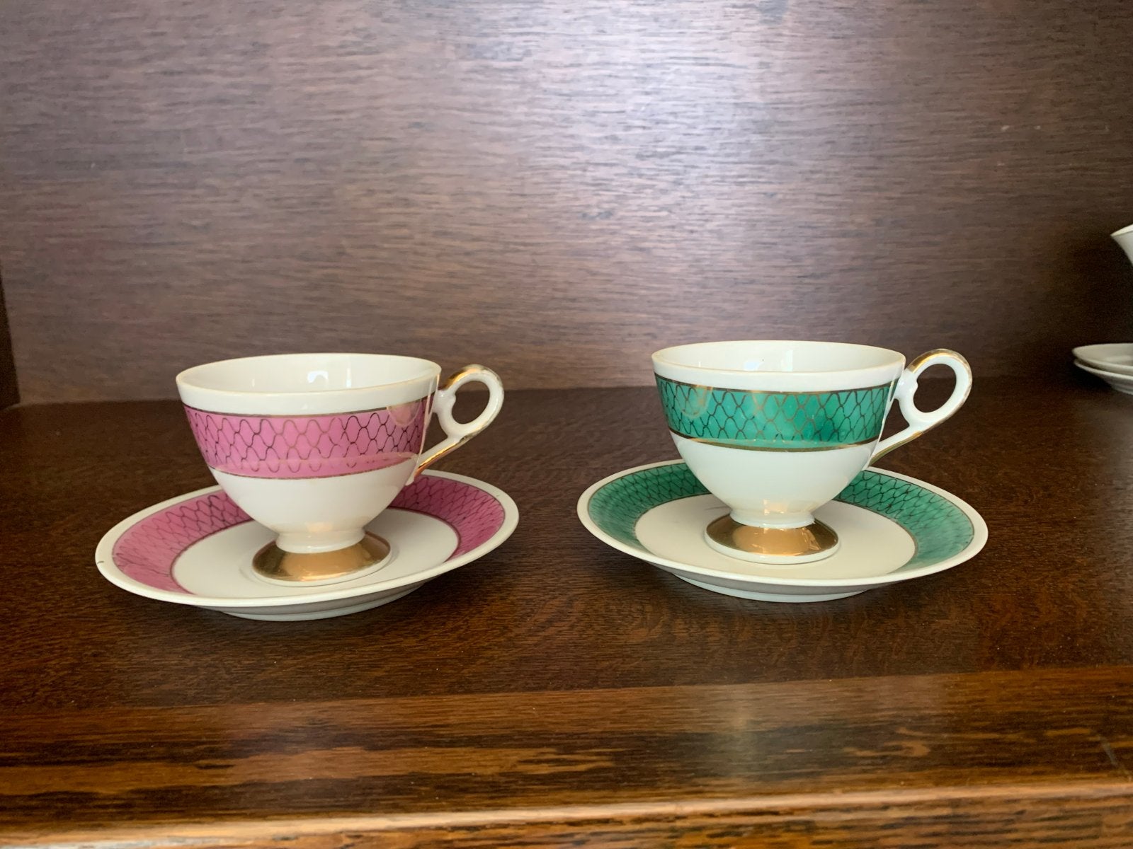 Set van 2 Vintage Porseleinen Kopjes en Schotels, Ophalen
