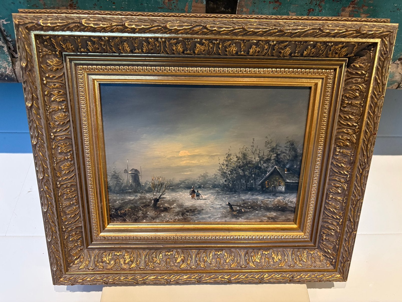 Sfeervol Winters Landschap Schilderij - Gesigneerd J. Kraay, Antiek en Kunst, Kunst | Schilderijen | Klassiek, Ophalen of Verzenden