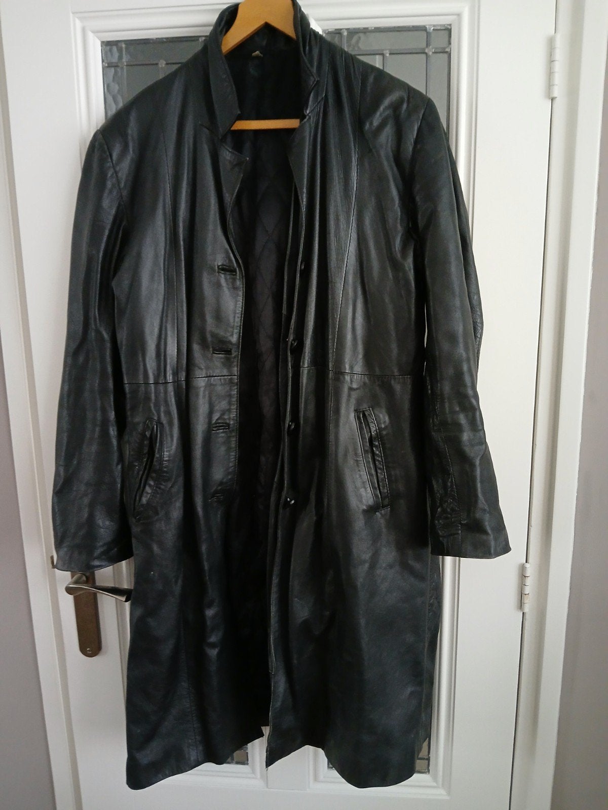 Lange Leren jas XL, Kleding | Dames, Ophalen of Verzenden, Gedragen, Maat 46/48 (XL) of groter, Zwart