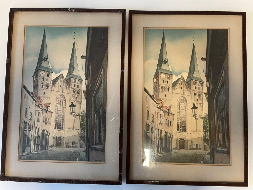 Te koop 2 afbeeldingen van de bergkerk Deventer T.E.A.B., Antiek en Kunst, Ophalen