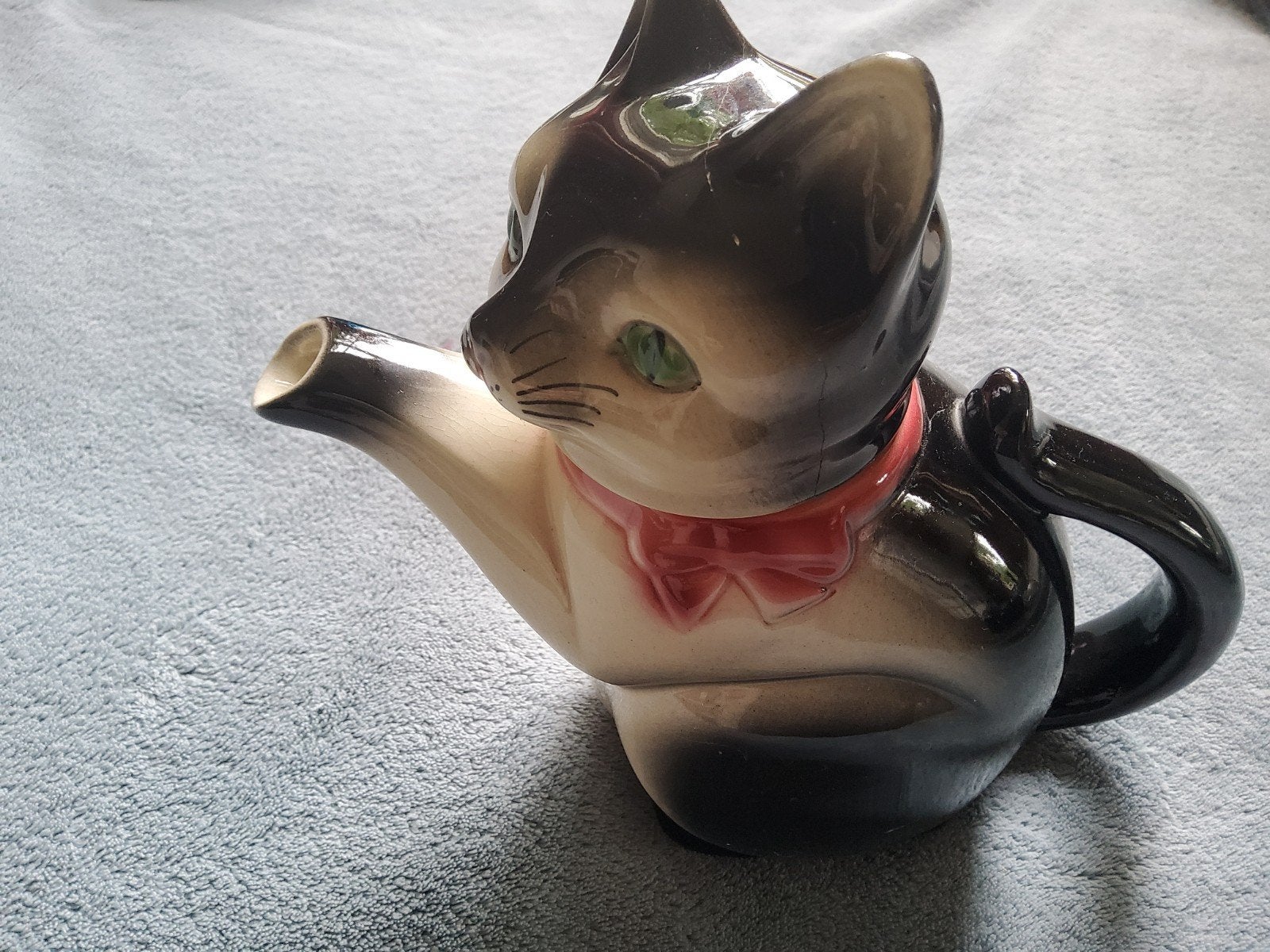 Vintage Kat Theepot - Zwart met Roze Strik, Ophalen of Verzenden