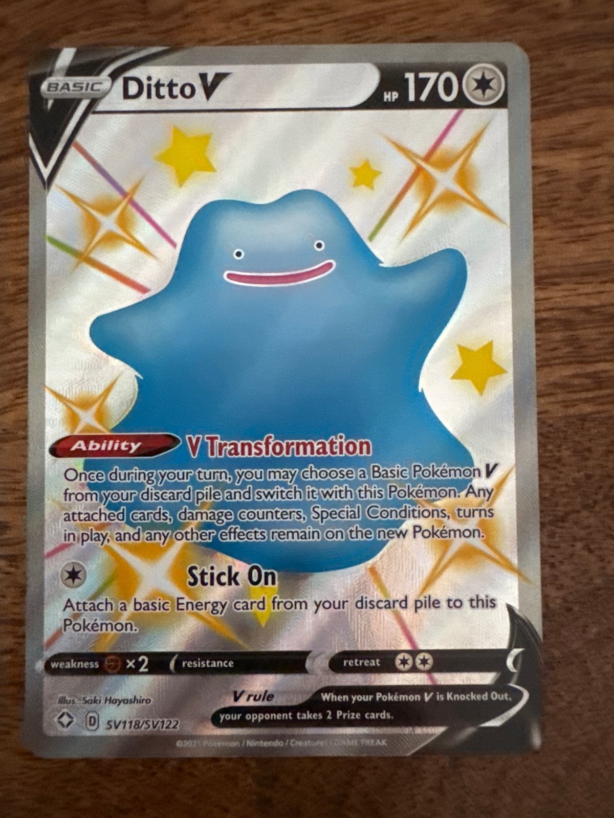 Pokémon Kaart: Ditto V (SV118/SV122) - Zo goed als nieuw, Ophalen of Verzenden, Zo goed als nieuw, Losse kaart, Foil