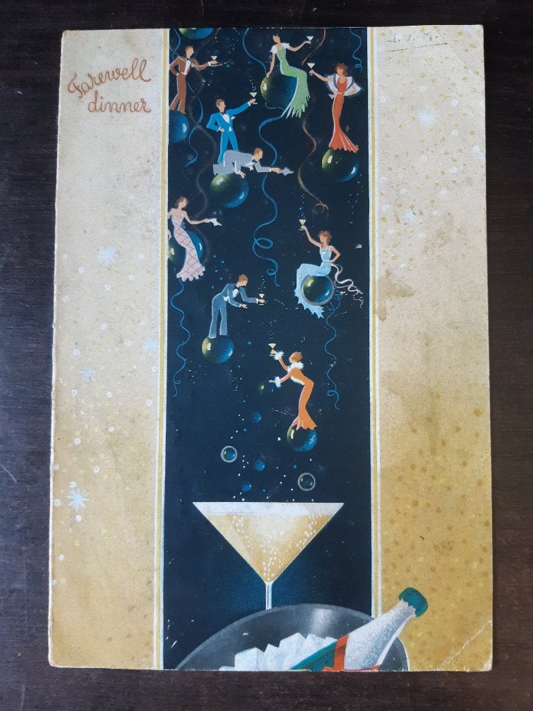 Uitbundig gesigneerd menu Holland America Line Red Star Line, Ophalen of Verzenden, Gebruikt, Motorboot of Zeilboot, Kaart, Foto of Prent