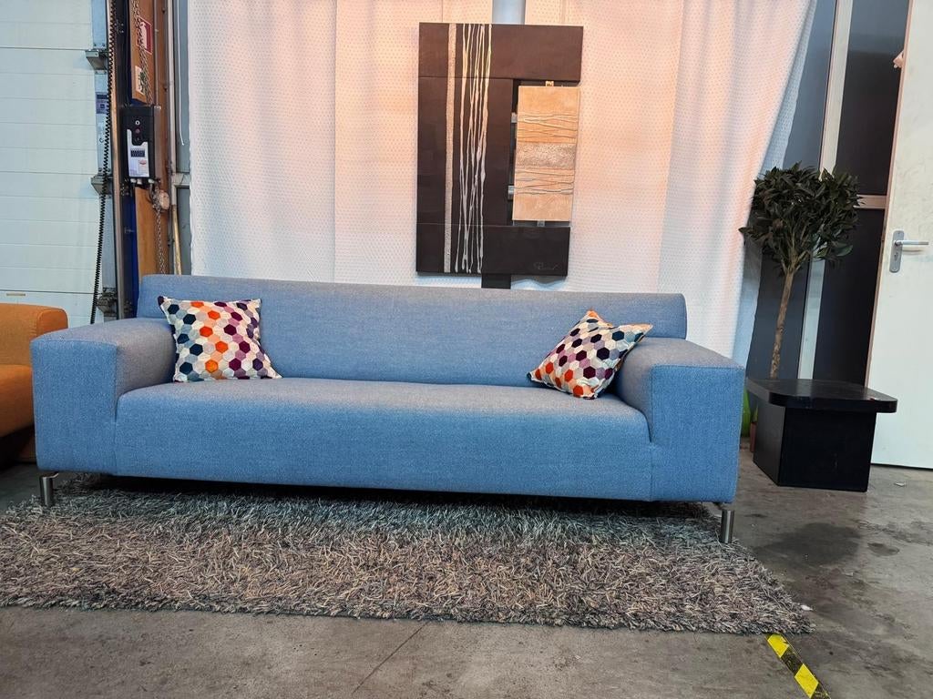 PODE BANK 3 -zitten Blauwe  wol bank met stoffen bekleding, Ophalen of Verzenden, Gebruikt, 75 tot 100 cm