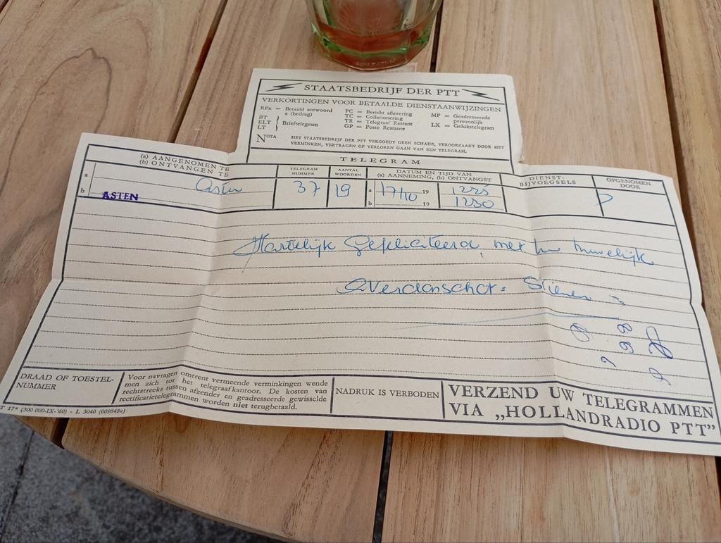 Vintage Telegram Staatsbedrijf dêr PTT + Zegel via Holland, Ophalen of Verzenden