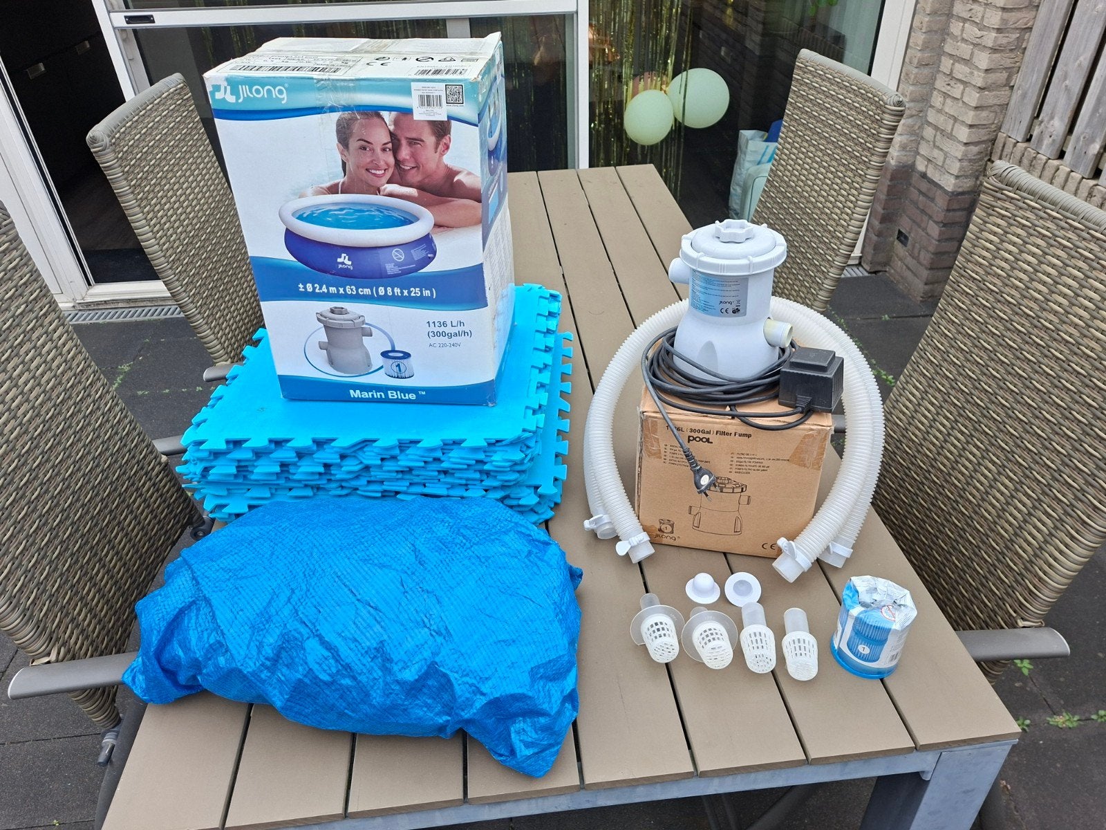 Jilong Marin Blue Opzetzwembad met filterpomp en accessoires, Ophalen, Gebruikt, Rond, Opzetzwembad