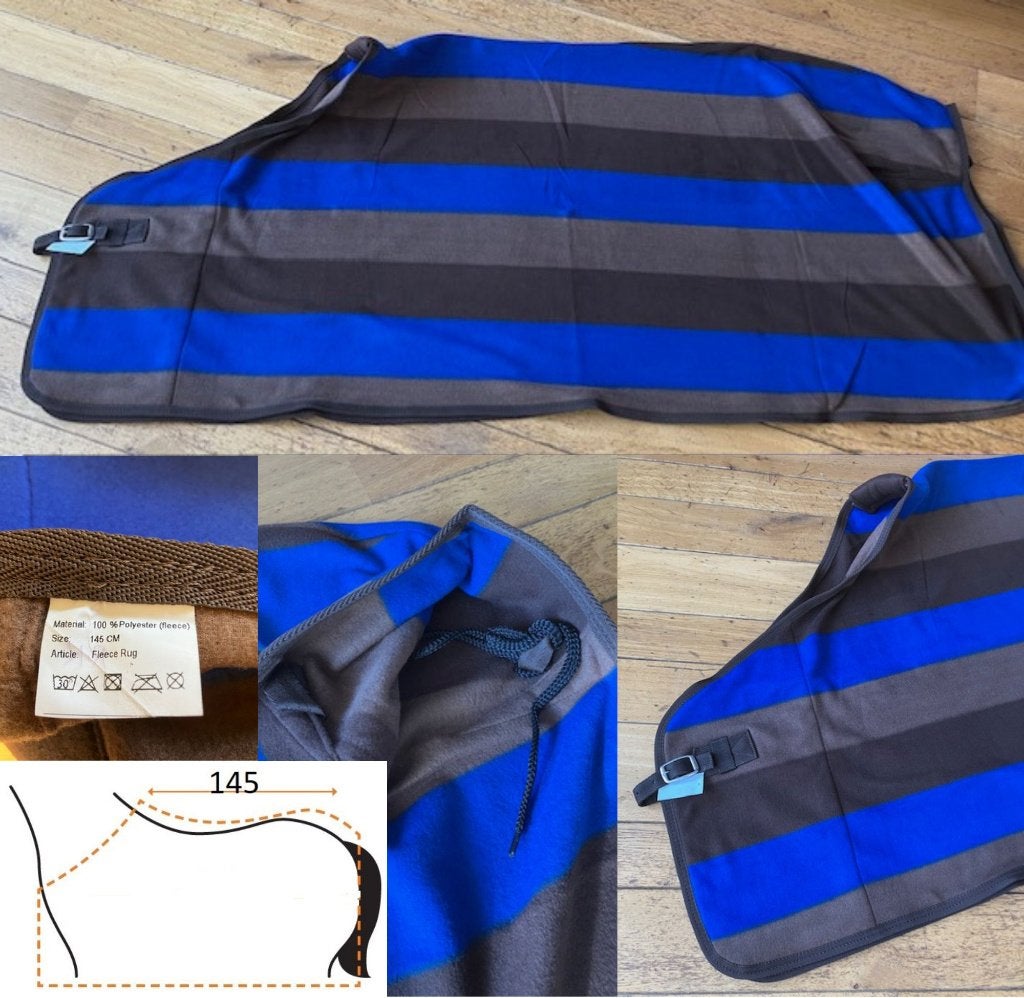 Gestreepte fleecedeken blauw-bruin - Maat 145 ruglengte, Full (L), Overige merken, Zweetdeken, Nieuw