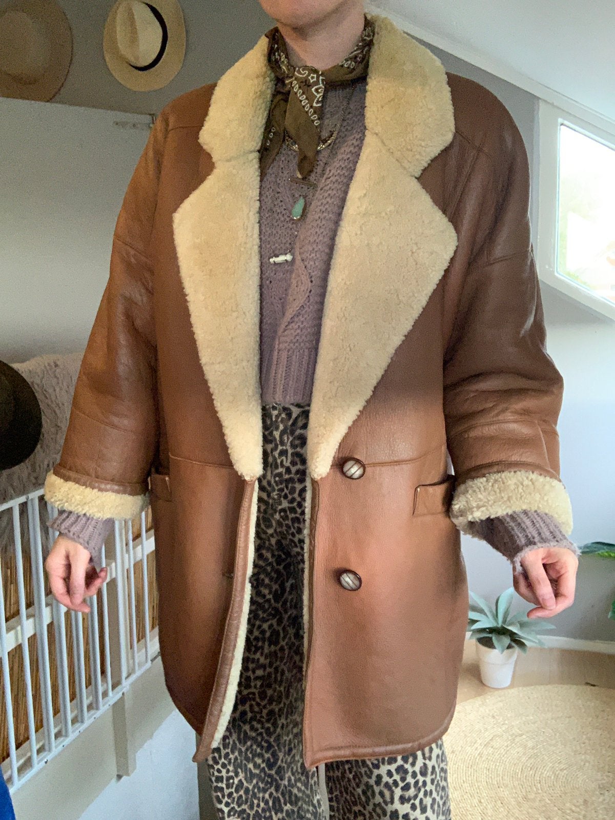 Vintage bomberjack lammy coat M L, Maat 38/40 (M), _, Ophalen of Verzenden, Zo goed als nieuw