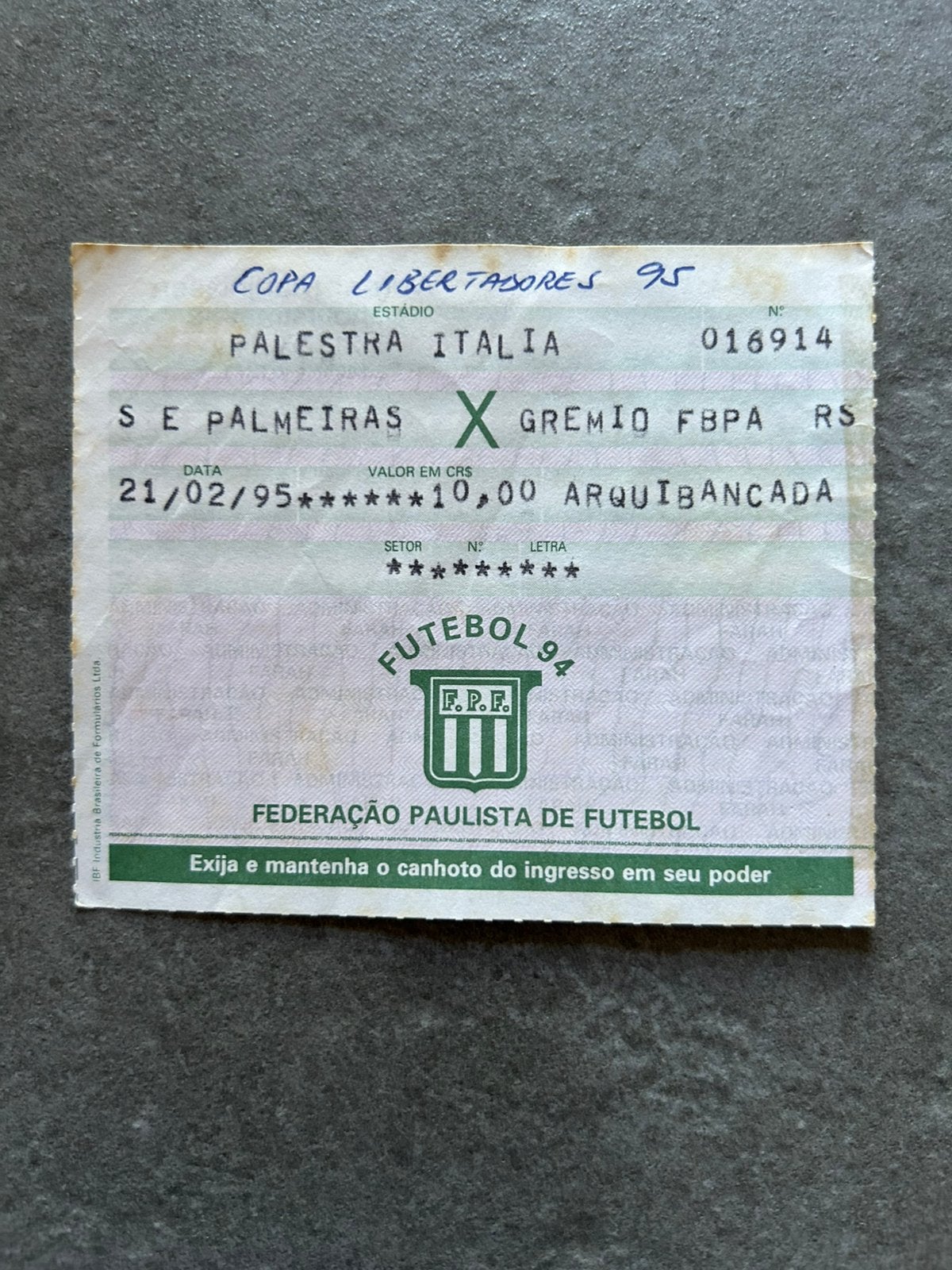 Palmeiras - Grêmio ticket, Ophalen of Verzenden, Buitenlandse clubs, Overige typen
