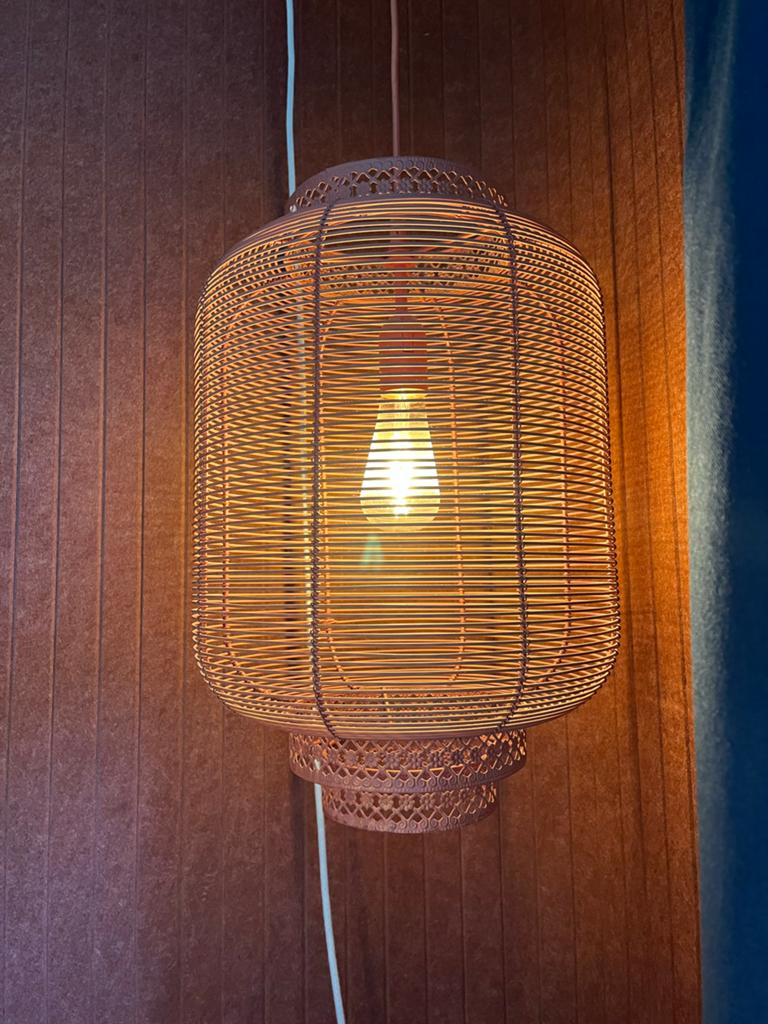 Draadstaal lampion lamp - Terracotta - Ø 30 cm, Ophalen of Verzenden, Gebruikt, Metaal, Minder dan 50 cm