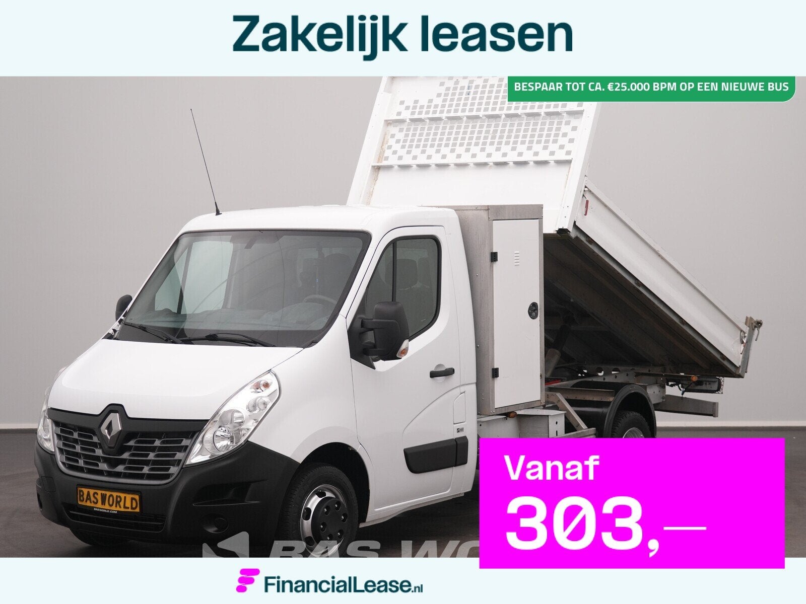 Renault Master 130PK Kipper met Kist Dubbellucht 3,5t Trekha, Auto's, Bestelauto's, Stof, Gebruikt, Euro 6, 4 cilinders
