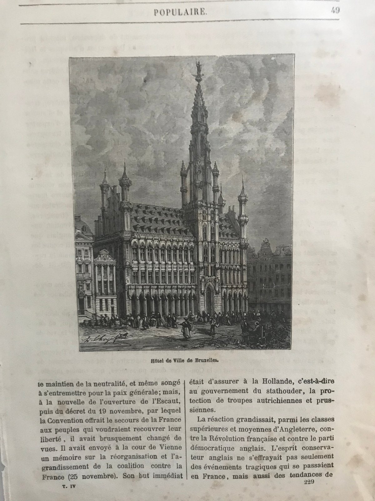 Vier oude gravures, 1850, Brussel, o.a. Sainte Gudule, mooi!, Antiek en Kunst, 1800 - 1899, Stadsgezicht, Ophalen of Verzenden