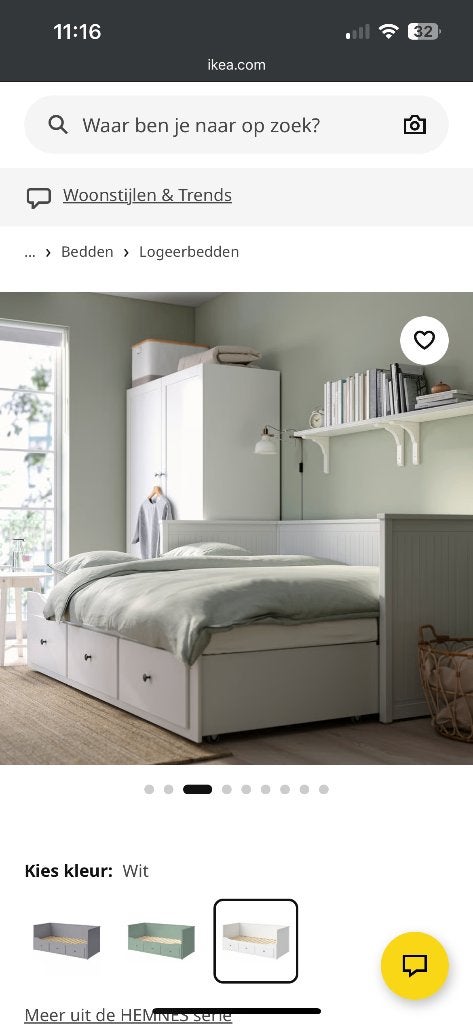 Ikea uitschuifbed, Ophalen, Wit, Tweepersoons, 200 cm