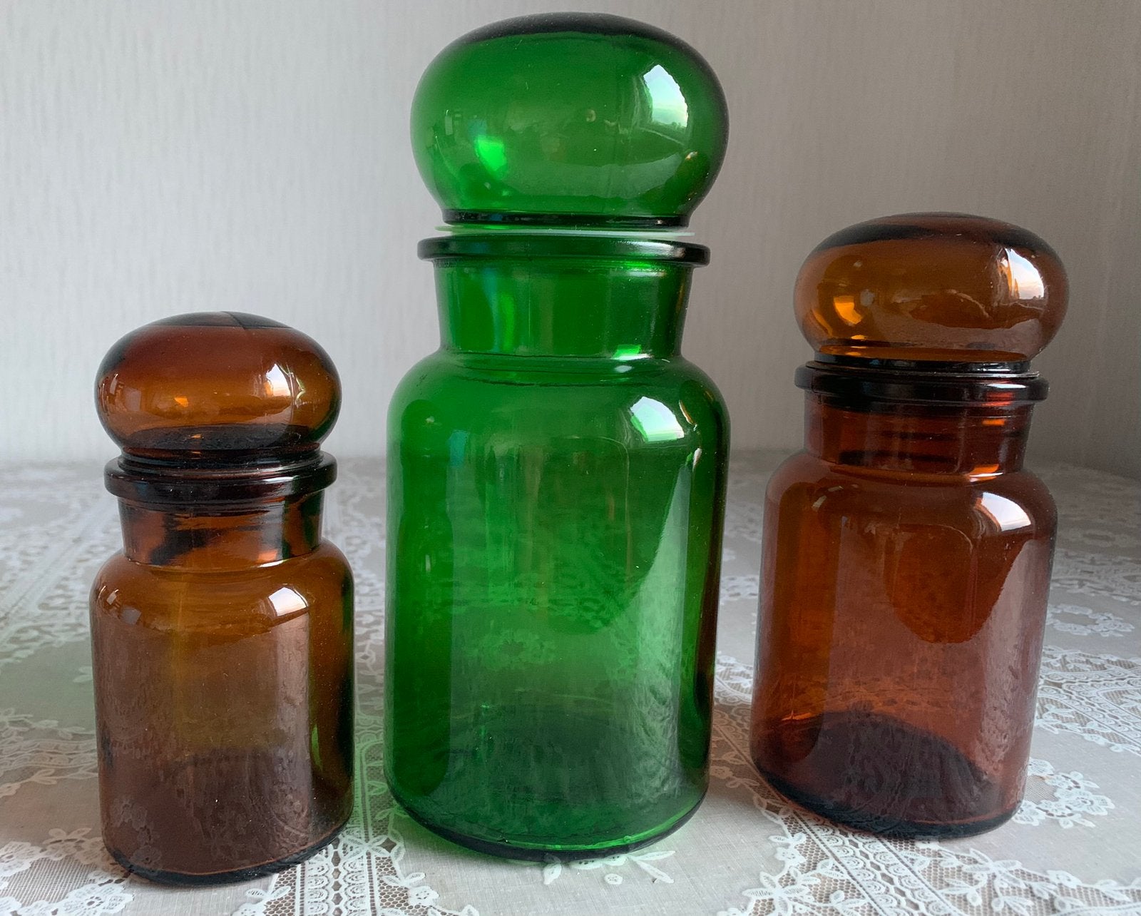 Vintage glazen voorraadpotten stolp pot, Voorraadpot, Ophalen of Verzenden, Zo goed als nieuw, Glas