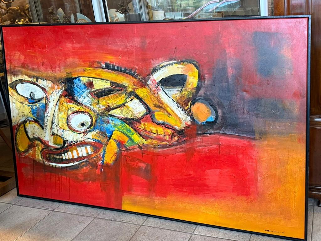 Indonesië Groot Olie werk op doek, Antiek en Kunst, Kunst | Schilderijen | Klassiek, Ophalen