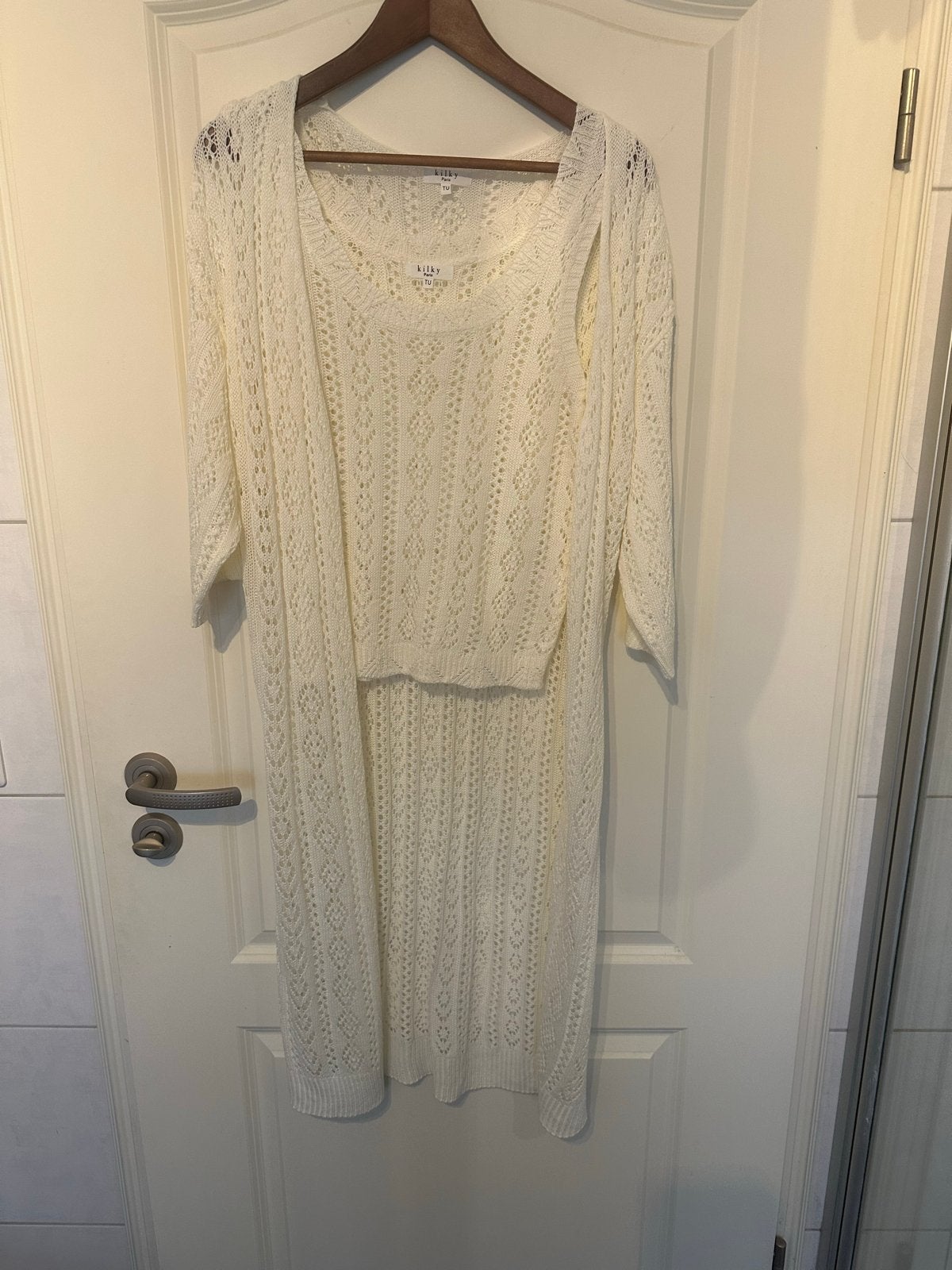 Kilky Paris gehaakte vest en top set, maat TU, Kilky paris, Ophalen of Verzenden, Nieuw, Beige