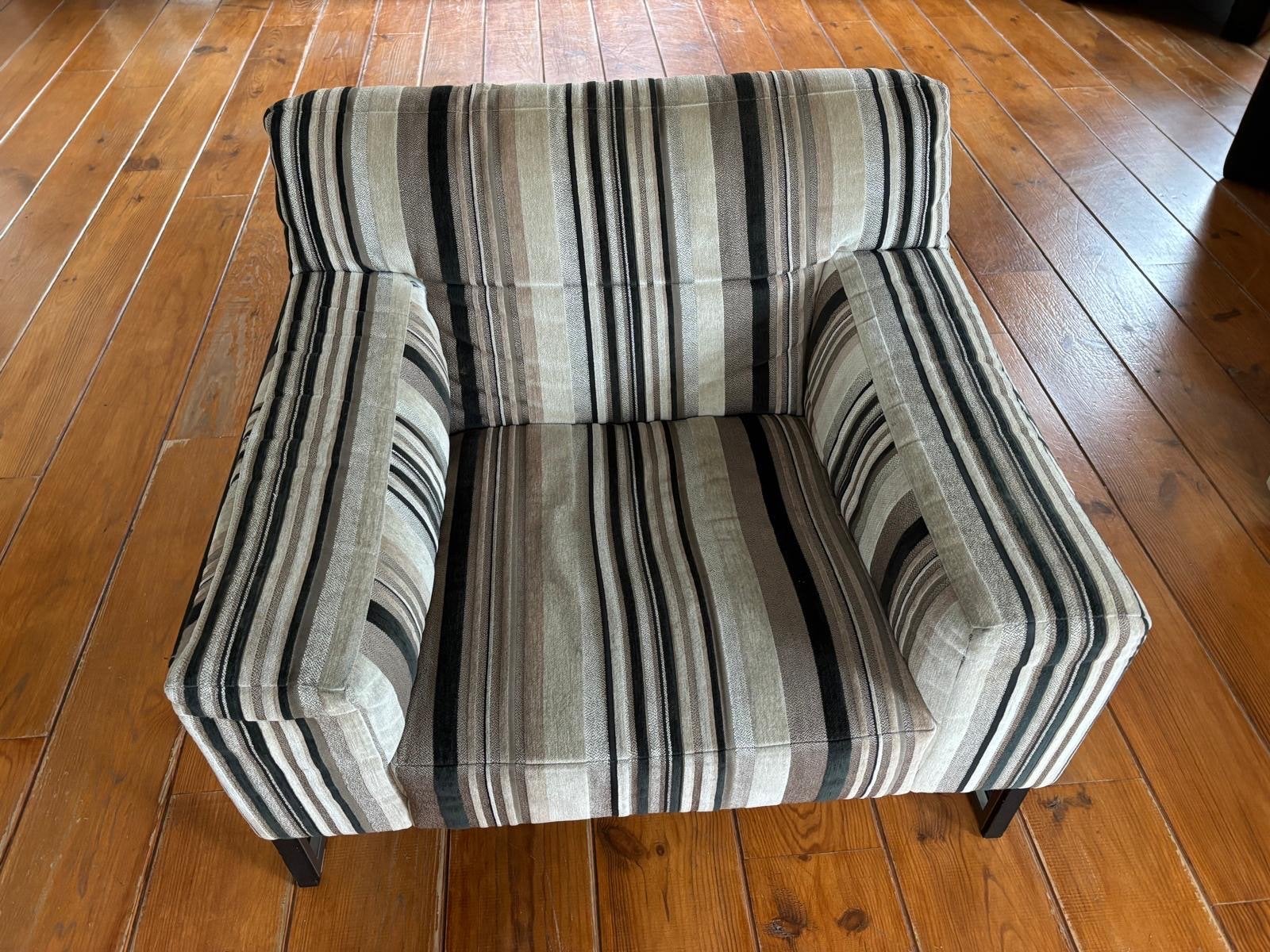 Leolux fauteuil - gestreepte stof met metalen frame, Ophalen, Gebruikt, Stof, 75 tot 100 cm