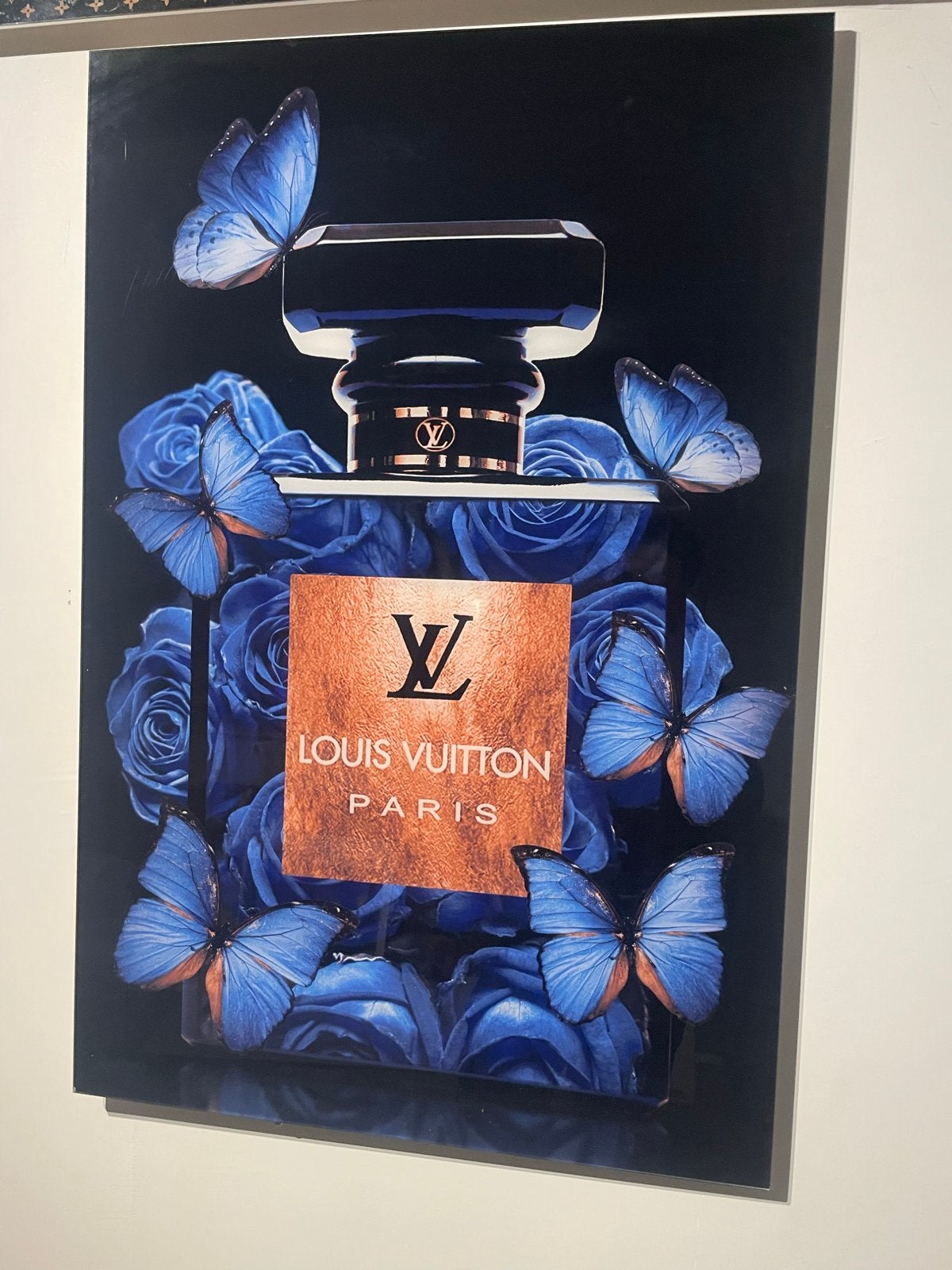 Louis Vuitton Parfumfles Schilderij 90x60 plexiglas, Schilderij, Ophalen of Verzenden, Zo goed als nieuw, Glas