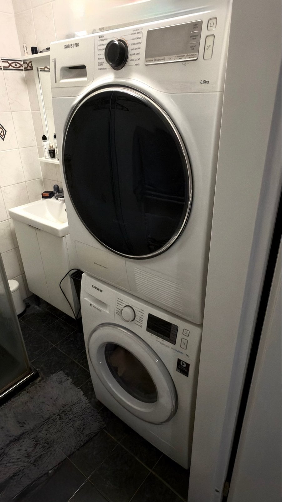 Samsung Wasmachine en Droger Set - Ook los te koop, Witgoed en Apparatuur, Wasmachines, Gebruikt, Voorlader, 6 tot 8 kg, 85 tot 90 cm