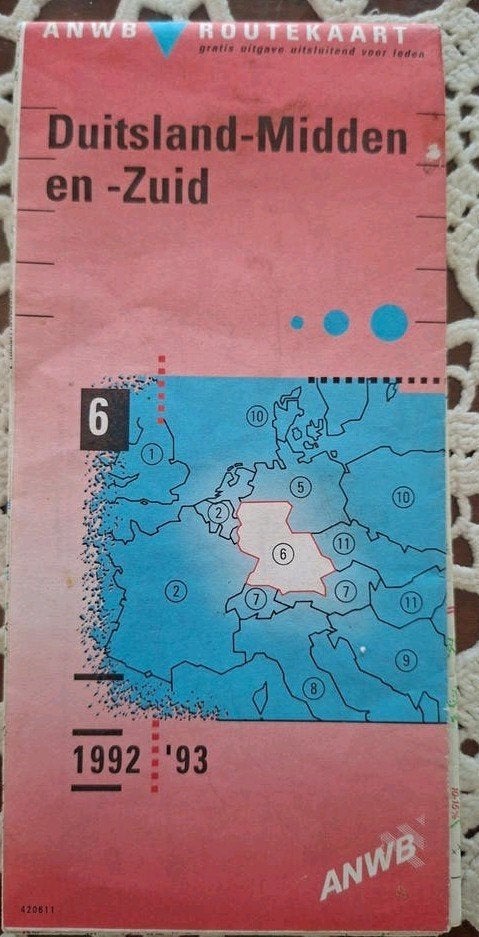 Plattegrond Duitsland-Midden en -Zuid, Ophalen of Verzenden, Duitsland, 1800 tot 2000, Landkaart
