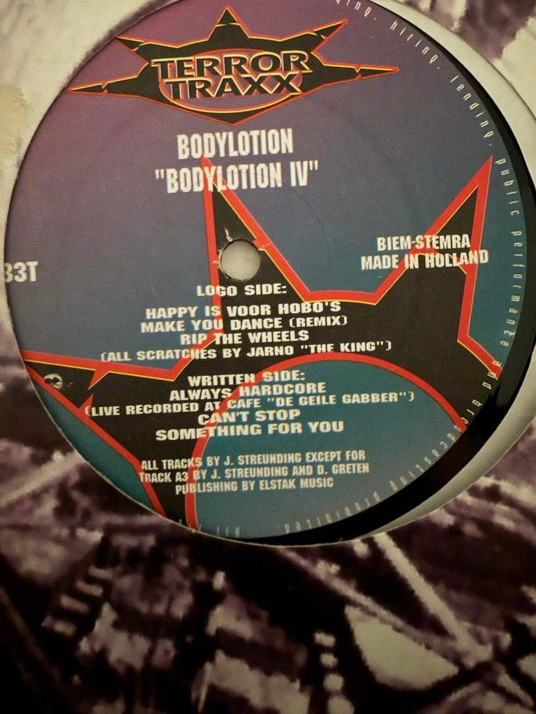 Gabber Vinyl Bodylotion IV Terror Traxx 1996, Ophalen of Verzenden, Gebruikt, 12 inch, Overige genres